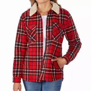 red plaid sherpa lined jacket
